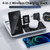 Stojánek / Qi nabíječka 4v1 pro Apple iPhone / Watch / AirPods + hodiny - černý - Image 2
