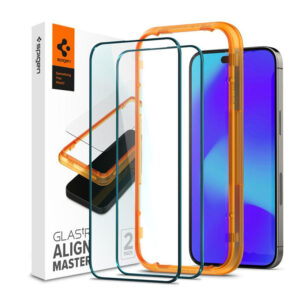 tvrzene sklo tempered glass spigen pro apple iphone 14 pro 15 instalacni ramecek 2 5d sada 2 kusu
