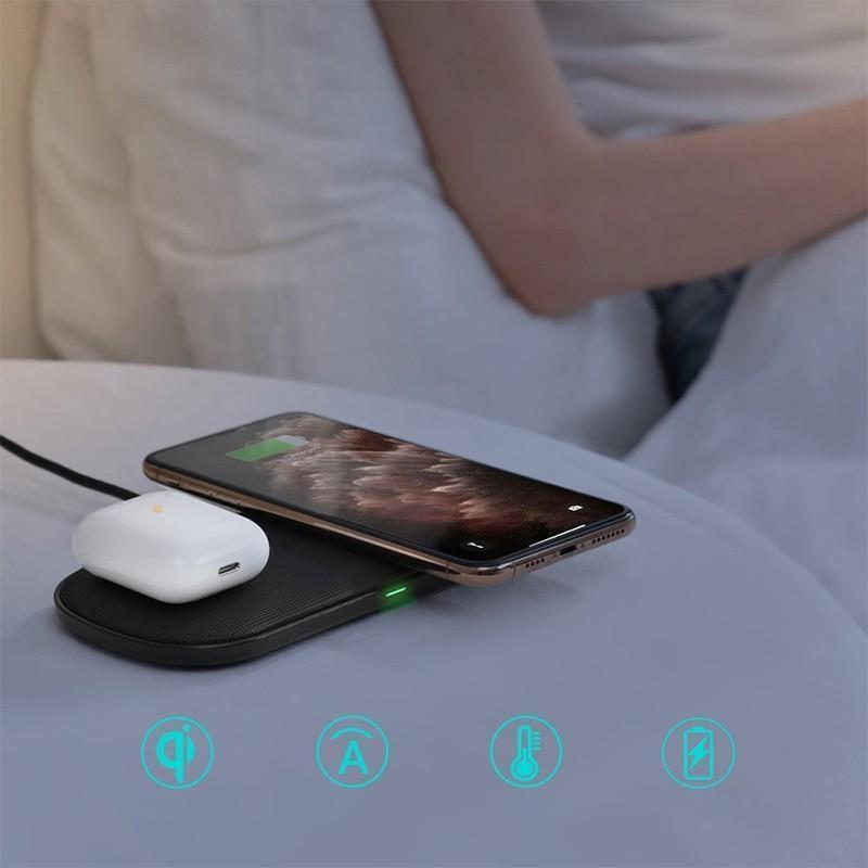 2v1 bezdrátová nabíječka / podložka Qi CHOETECH pro Apple iPhone / AirPods - 5x cívka - černá 5 2v1 bezdrátová nabíječka / podložka Qi CHOETECH pro Apple iPhone / AirPods - 5x cívka - černá - Obrázek 5