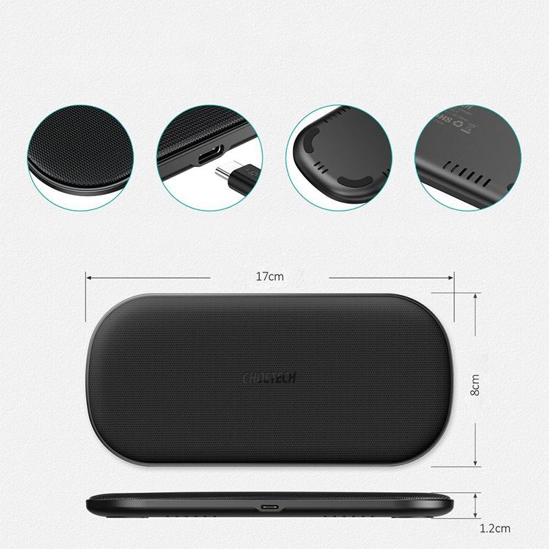 2v1 bezdrátová nabíječka / podložka Qi CHOETECH pro Apple iPhone / AirPods - 5x cívka - černá 8 2v1 bezdrátová nabíječka / podložka Qi CHOETECH pro Apple iPhone / AirPods - 5x cívka - černá - Obrázek 8