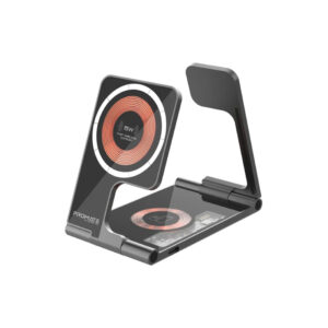 3v1 bezdratova nabijecka promate aurafold trio pro apple iphone watch airpods magsafe cerna