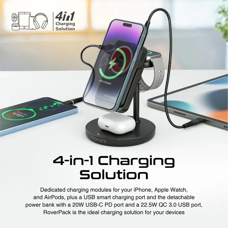 4v1 nabíjecí stanice PROMATE pro Apple iPhone / Watch / AirPods - podpora MagSafe - 10000 mAh powerbanka - černá 2 4v1 nabíjecí stanice PROMATE pro Apple iPhone / Watch / AirPods - podpora MagSafe - 10000 mAh powerbanka - černá - Obrázek 2