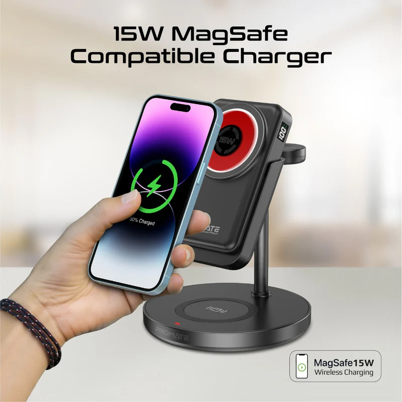 4v1 nabíjecí stanice PROMATE pro Apple iPhone / Watch / AirPods - podpora MagSafe - 10000 mAh powerbanka - černá 3 4v1 nabíjecí stanice PROMATE pro Apple iPhone / Watch / AirPods - podpora MagSafe - 10000 mAh powerbanka - černá - Obrázek 3