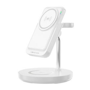 5v1 nabíjecí stanice FOREVER pro Apple iPhone / Watch / AirPods - podpora MagSafe - 5000 mAh powerbanka - bílá