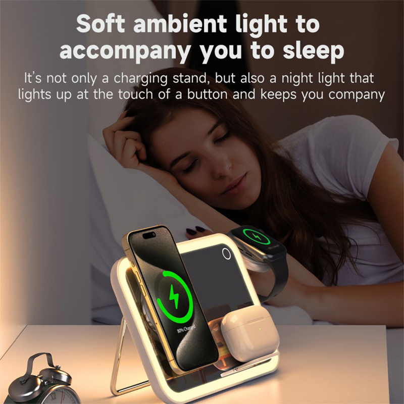 Bezdrátová nabíječka Qi 3v1 pro Apple iPhone / AirPods / Watch + zrcátko a lampička - bílá 8 Bezdrátová nabíječka Qi 3v1 pro Apple iPhone / AirPods / Watch + zrcátko a lampička - bílá - Obrázek 8