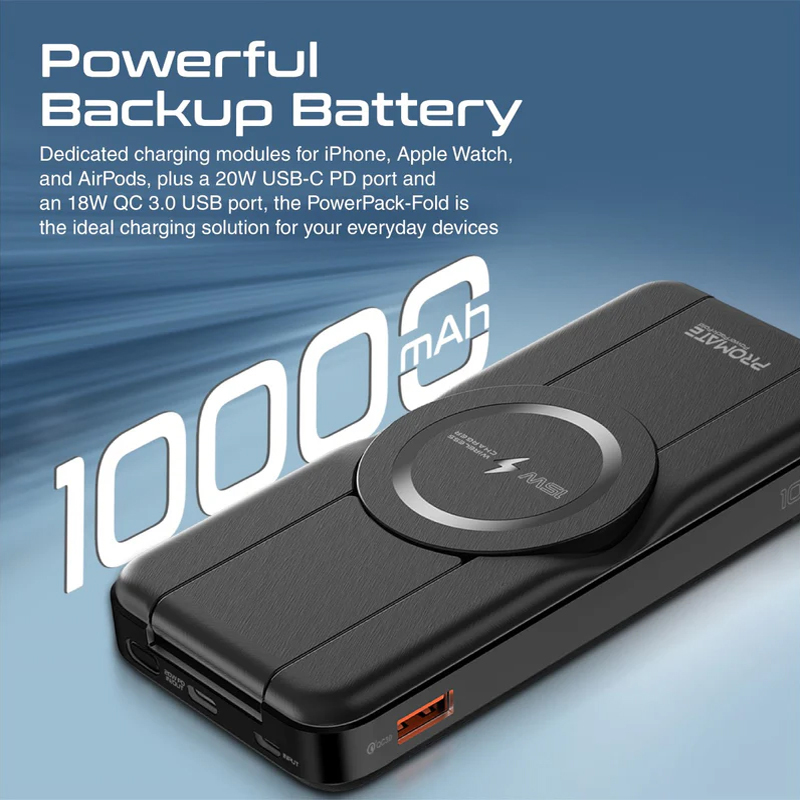 Externí baterie / Power Bank PROMATE Fold - MagSafe + Watch + AirPods - 10000 mAh - černá 3 Externí baterie / Power Bank PROMATE Fold - MagSafe + Watch + AirPods - 10000 mAh - černá - Obrázek 3