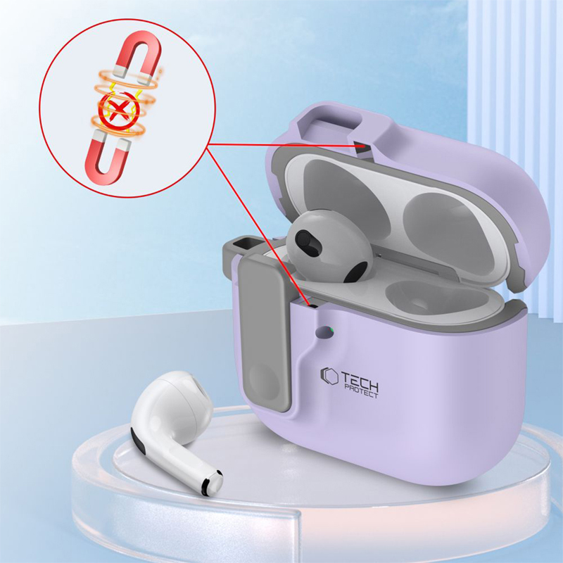 Pouzdro TECH-PROTECT Slim pro Apple AirPods 4 + karabina - plastové - levandulově fialové 5 Pouzdro TECH-PROTECT Slim pro Apple AirPods 4 + karabina - plastové - levandulově fialové - Obrázek 5