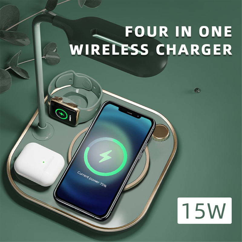 Stolní lampička + bezdrátová nabíječka Qi + nabíječka Watch + nabíječka AirPods + USB-C - černá 2 Stolní lampička + bezdrátová nabíječka Qi + nabíječka Watch + nabíječka AirPods + USB-C - černá - Obrázek 2