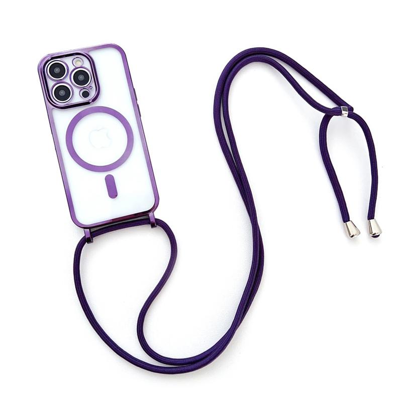 Kryt pro Apple iPhone 13 Pro Max - podpora MagSafe + šňůrka - gumový - průhledný / fialový 1 Kryt pro Apple iPhone 13 Pro Max - podpora MagSafe + šňůrka - gumový - průhledný / fialový